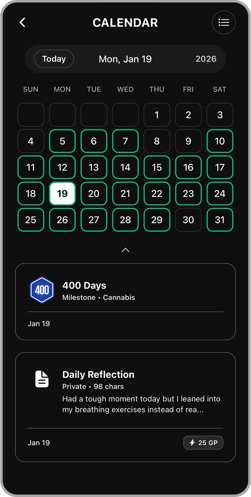 Door 24 app proofs folder showing visual reminders and progress photos of a sober journey